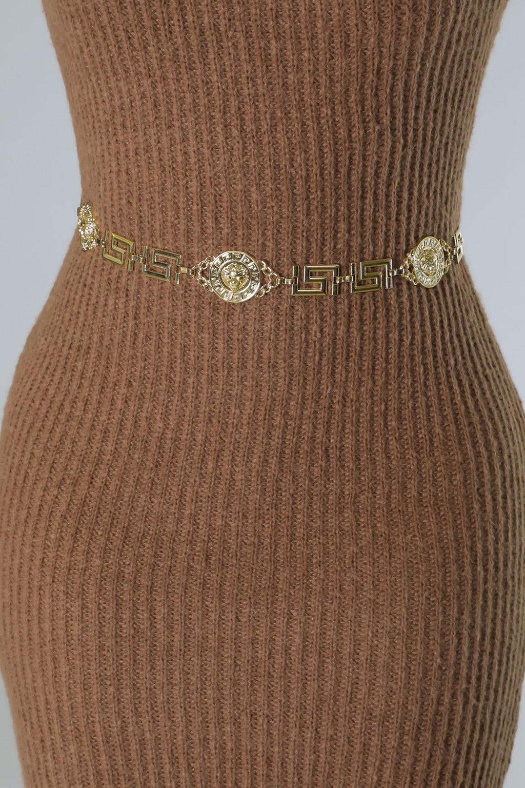 Tan Gold Chain Waist Belt