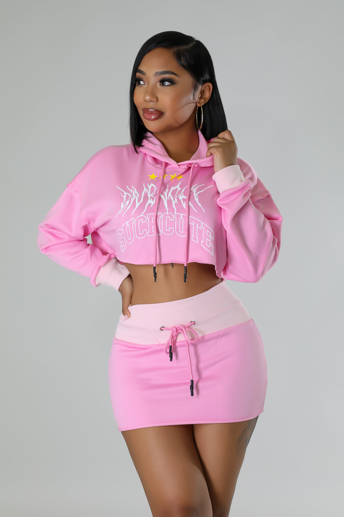 Cropped hoodie and top skirt set