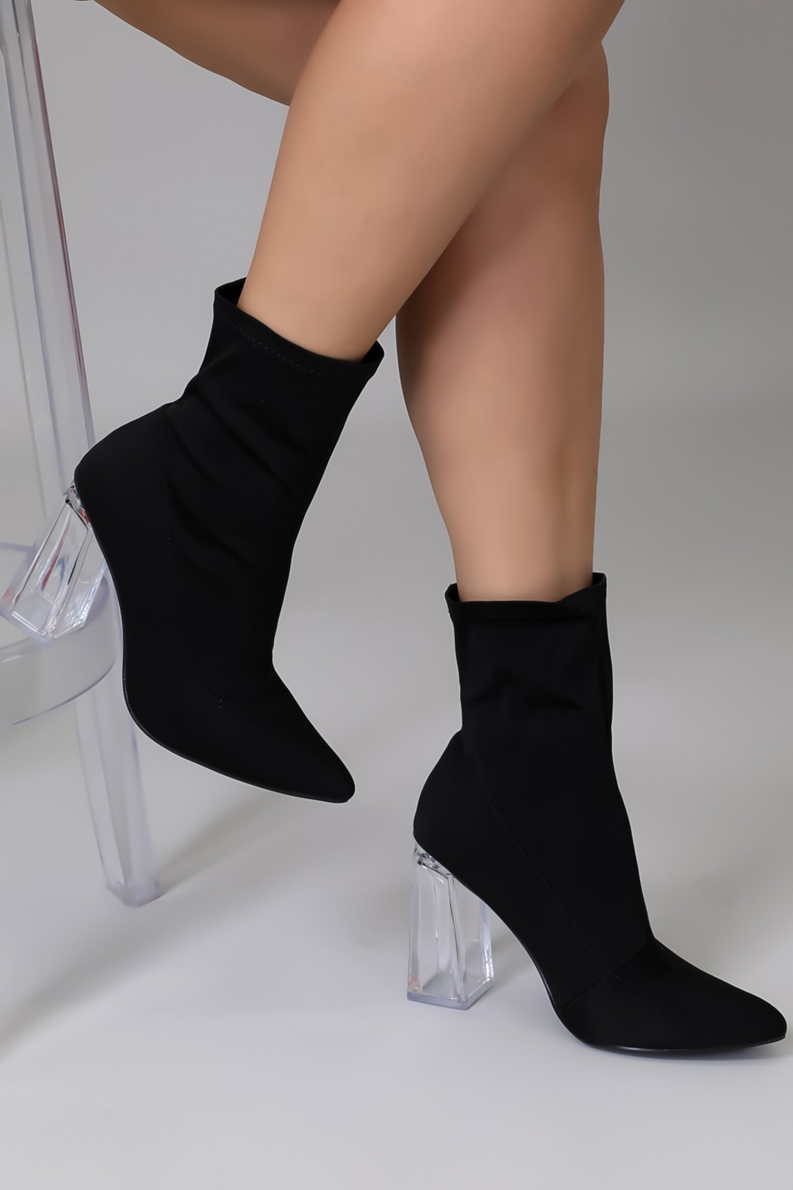 Acrylic heel clearance booties