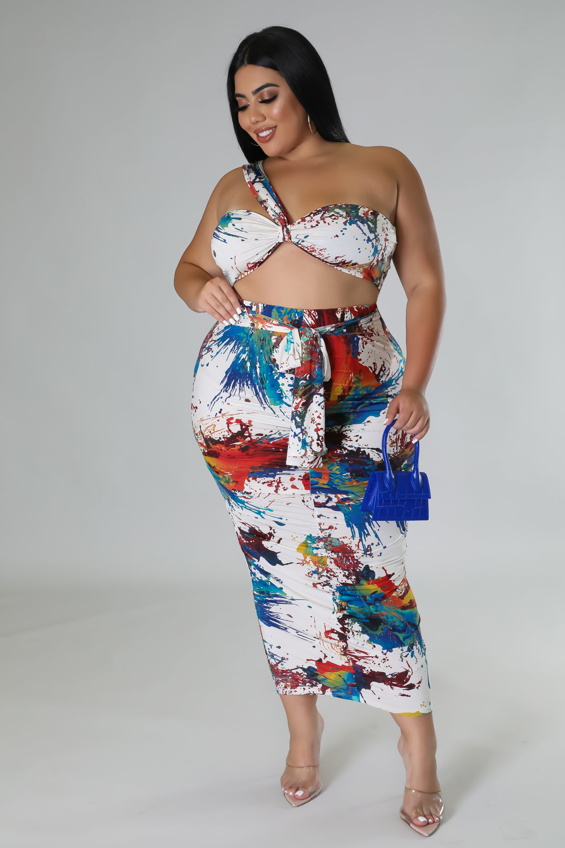 Plus size crop top clearance and high waist skirt set