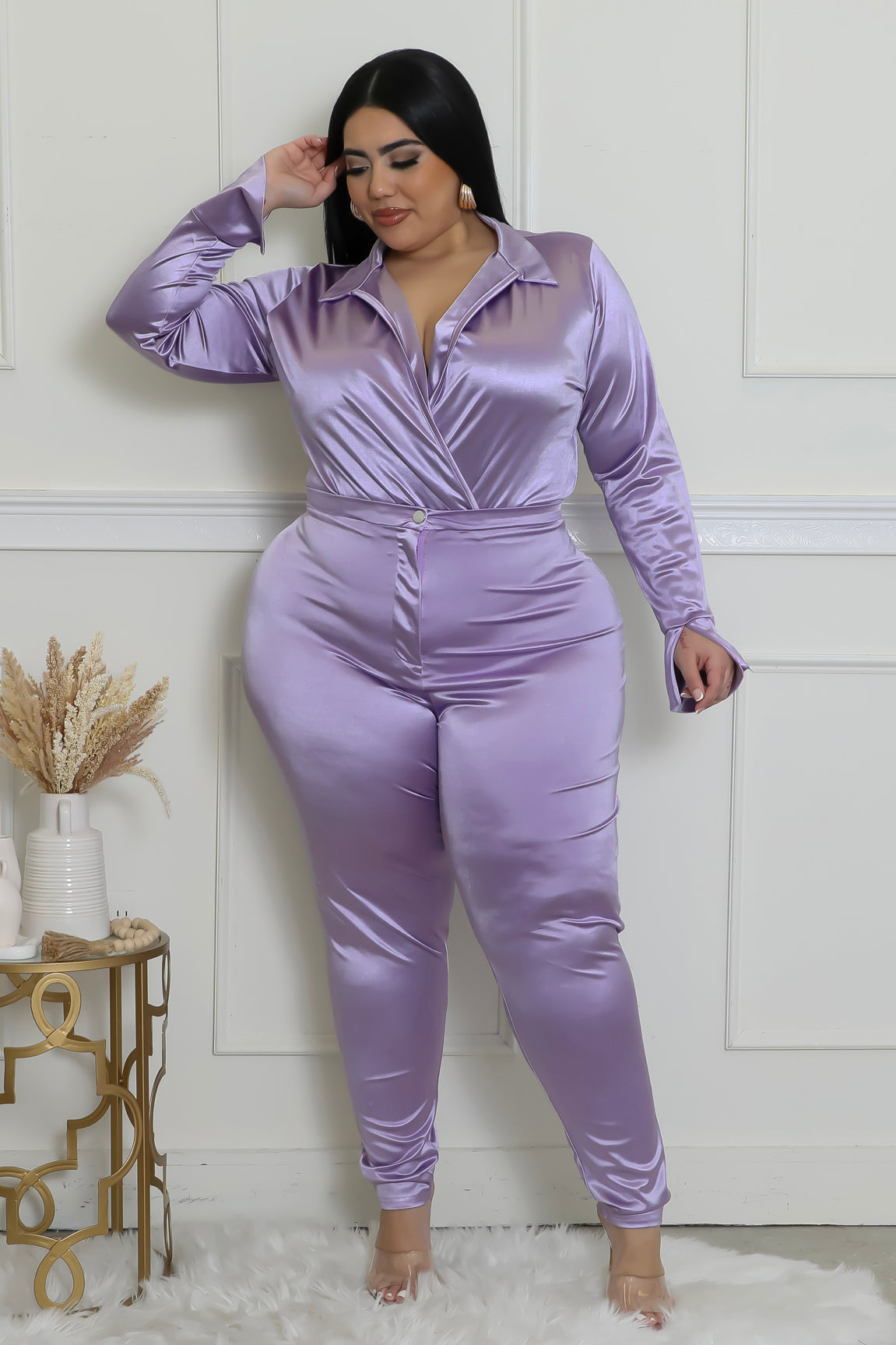 Satin Power Bodysuit Pant Set