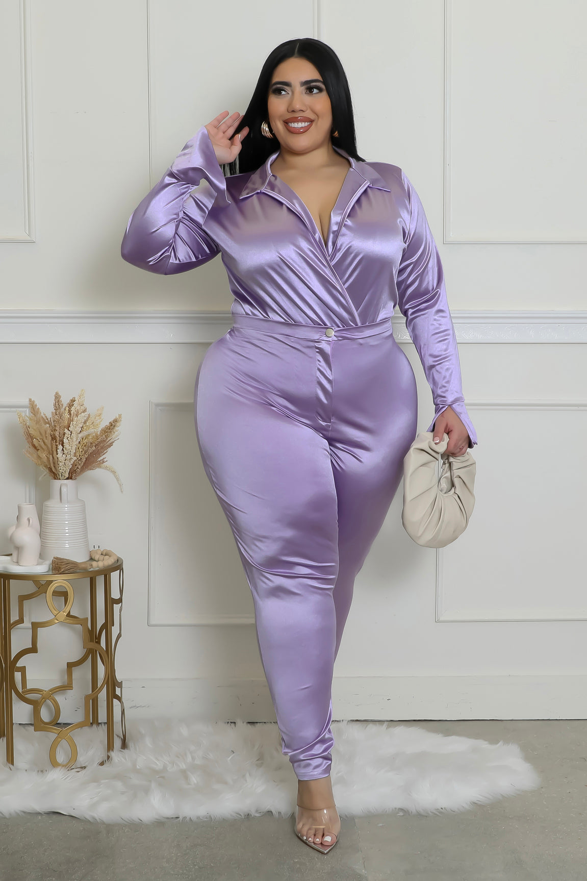 Satin Power Bodysuit Pant Set