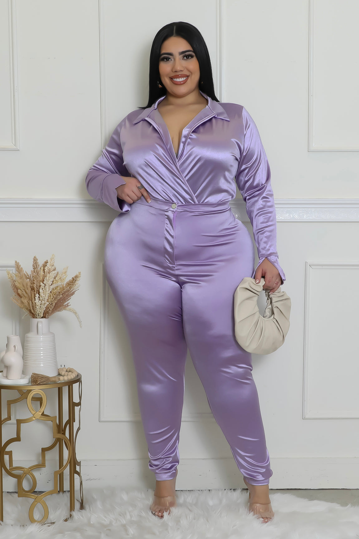 Satin Power Bodysuit Pant Set