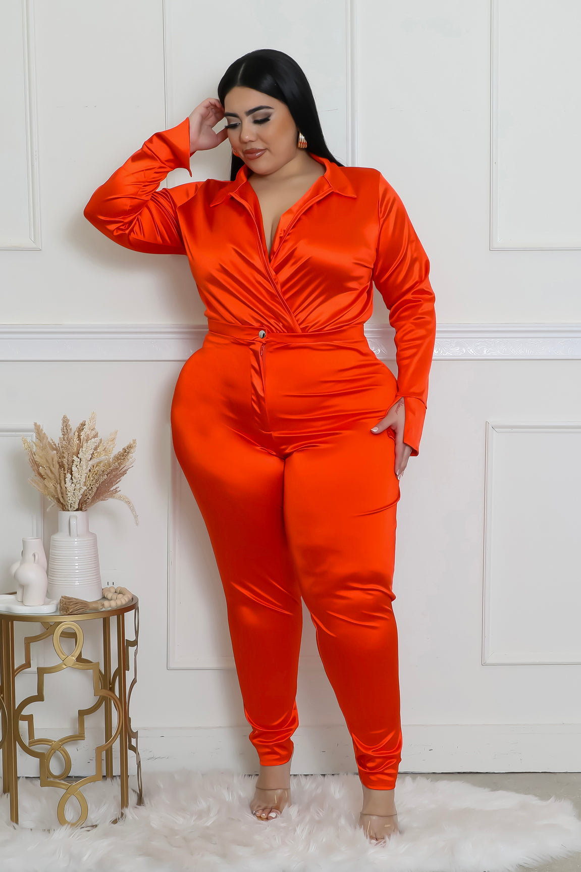 Satin Power Bodysuit Pant Set