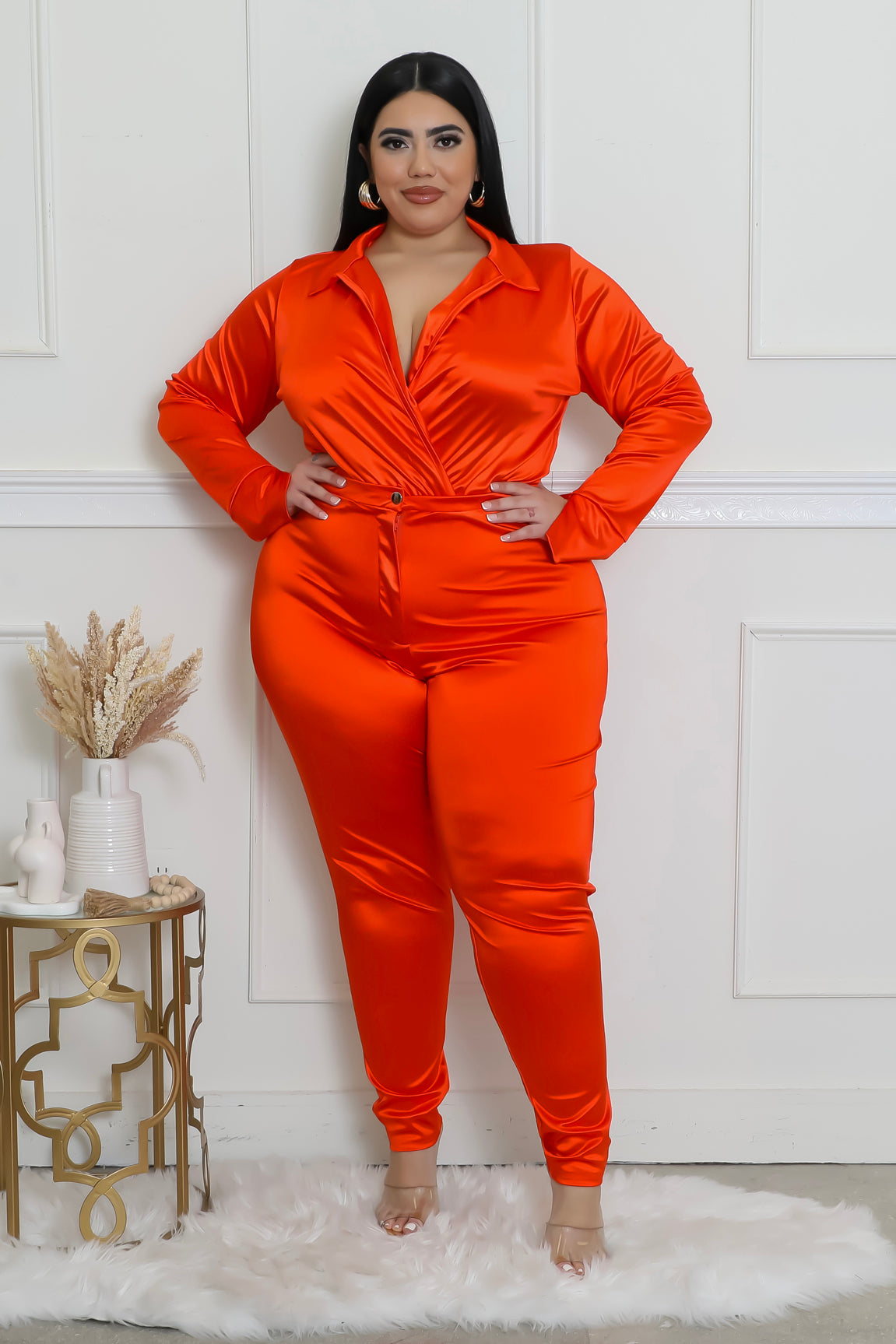 Satin Power Bodysuit Pant Set