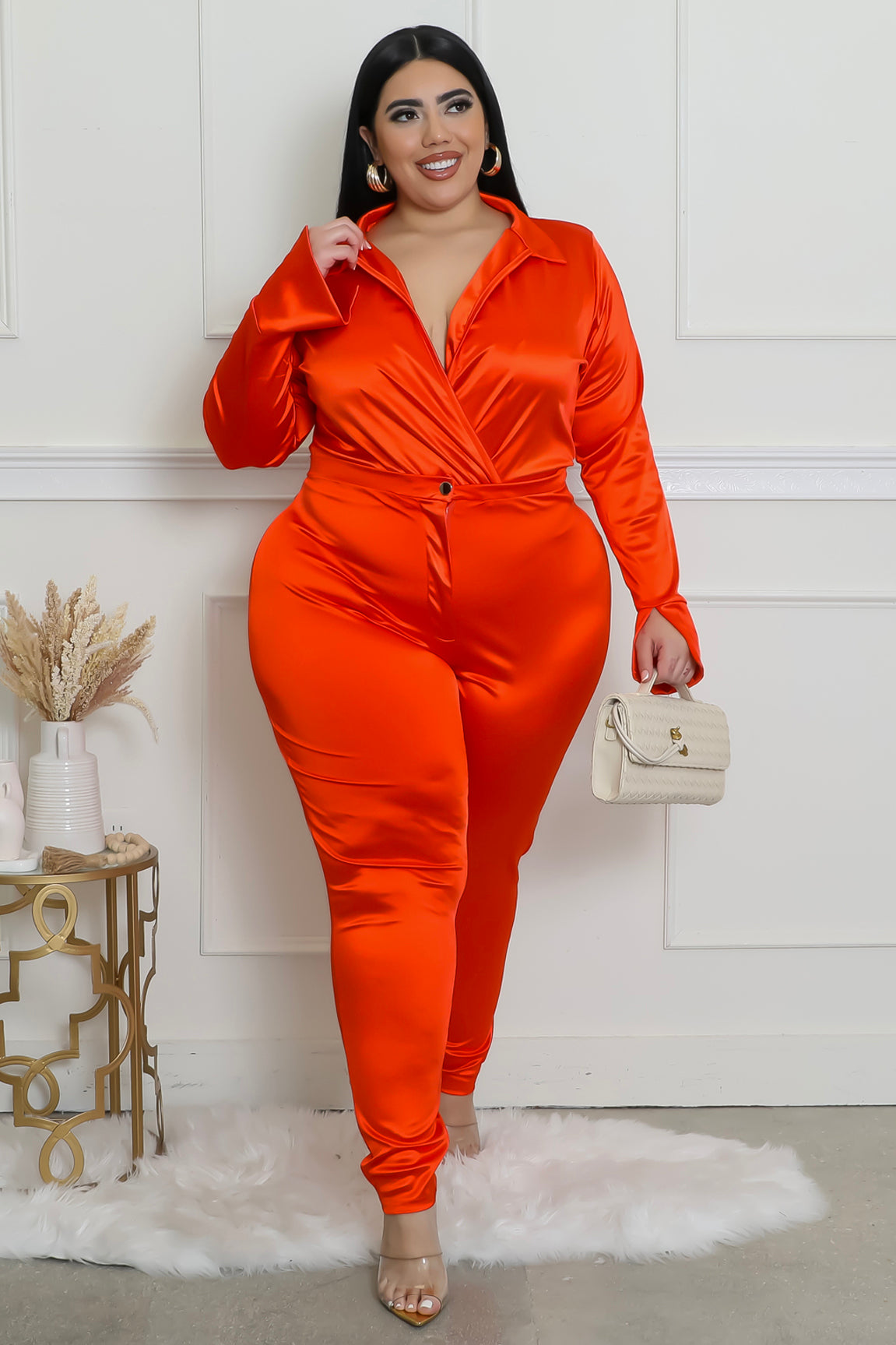 Satin Power Bodysuit Pant Set