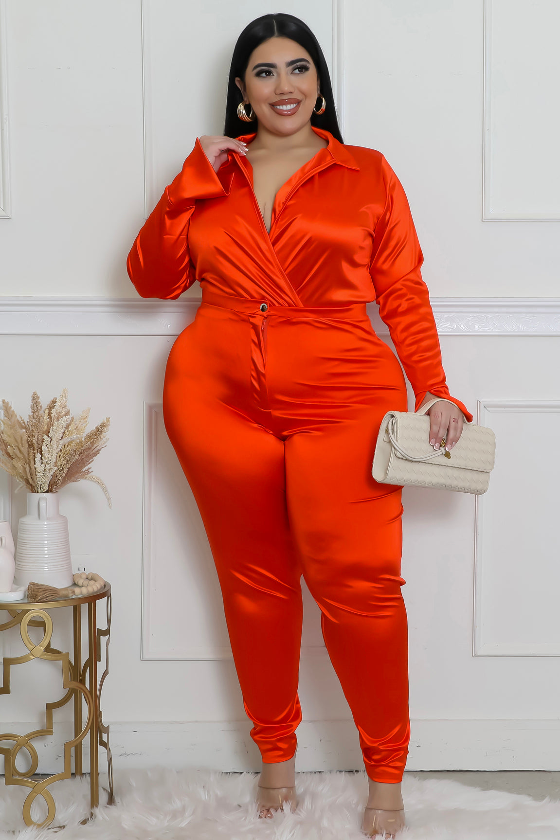 Satin Power Bodysuit Pant Set