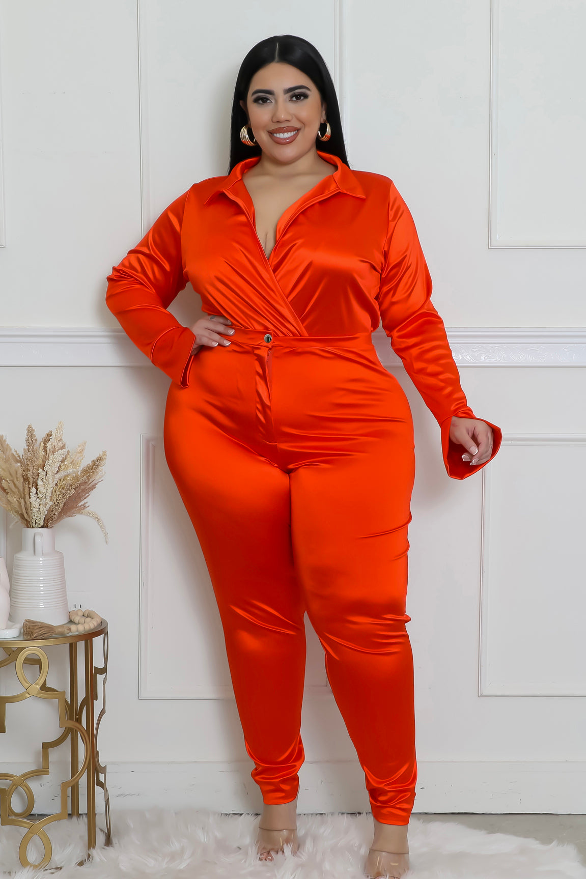 Satin Power Bodysuit Pant Set