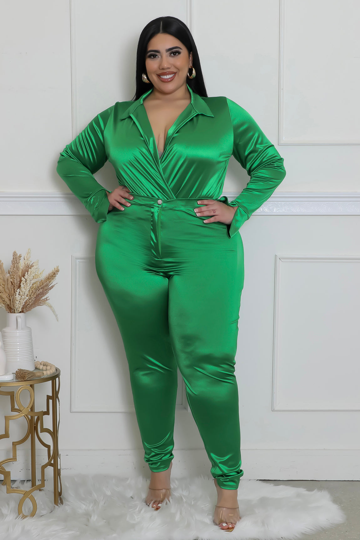 Satin Power Bodysuit Pant Set