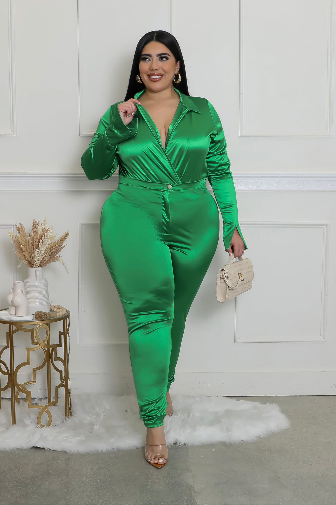 Satin Power Bodysuit Pant Set