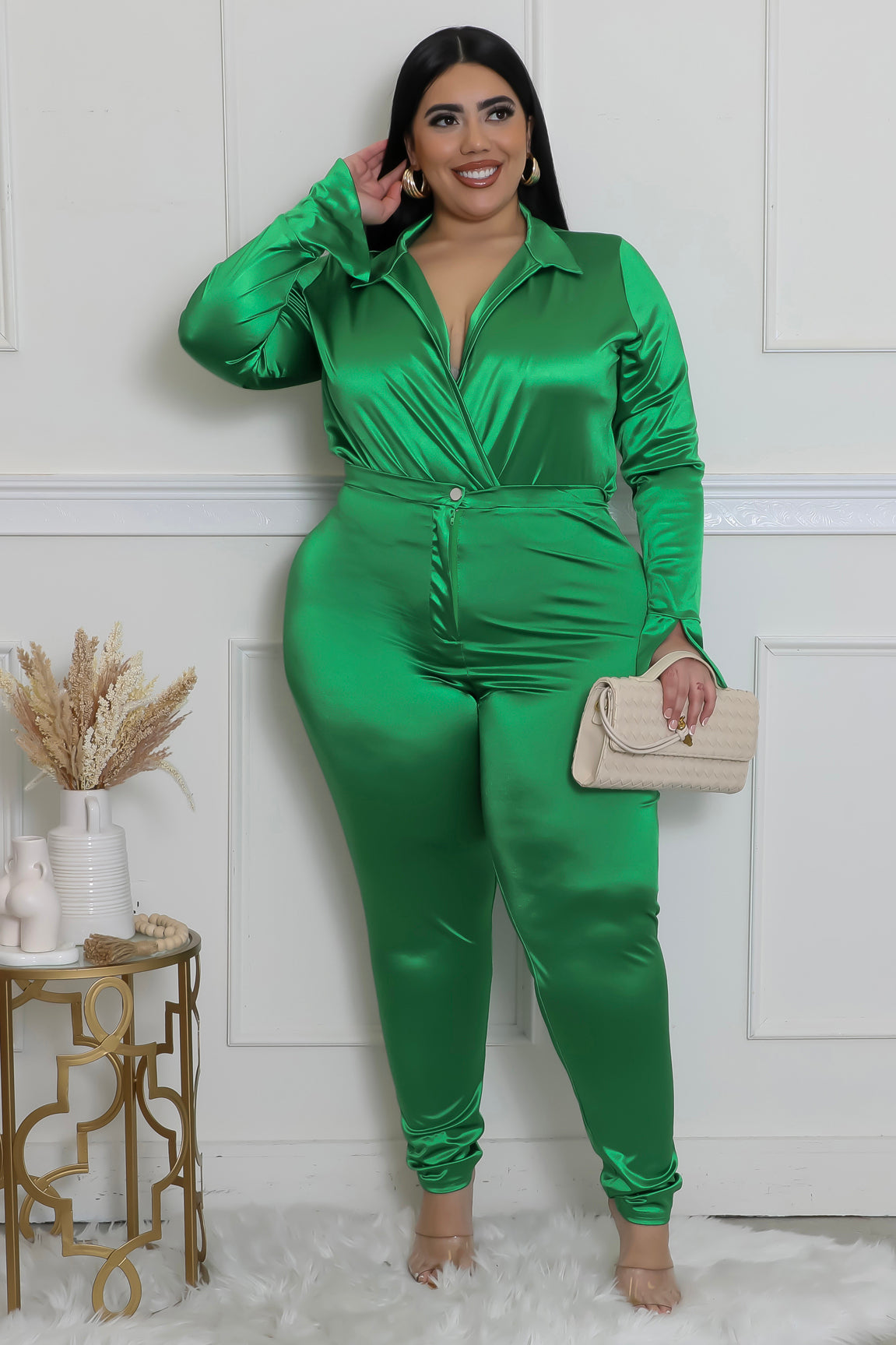 Satin Power Bodysuit Pant Set