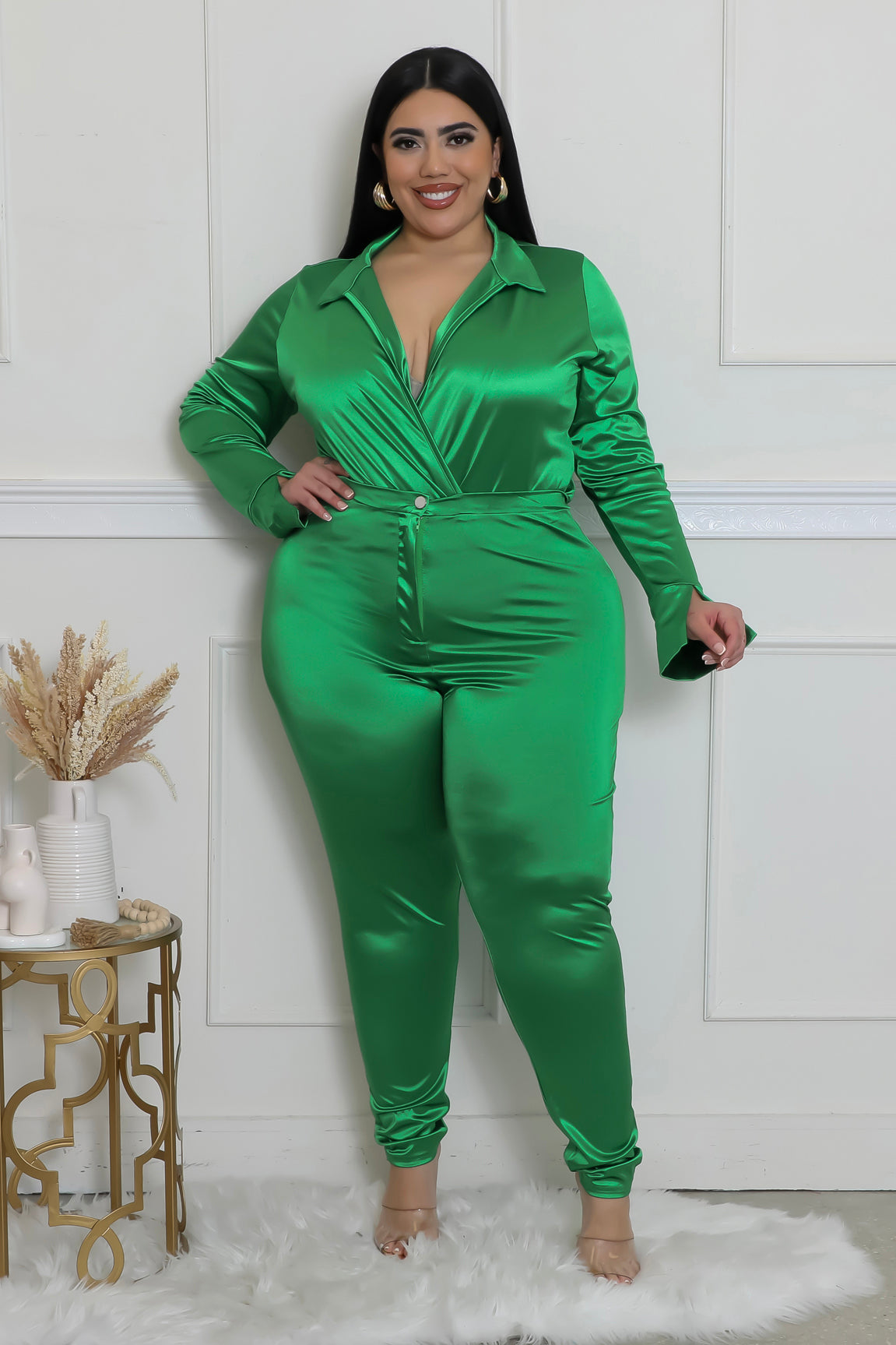 Satin Power Bodysuit Pant Set