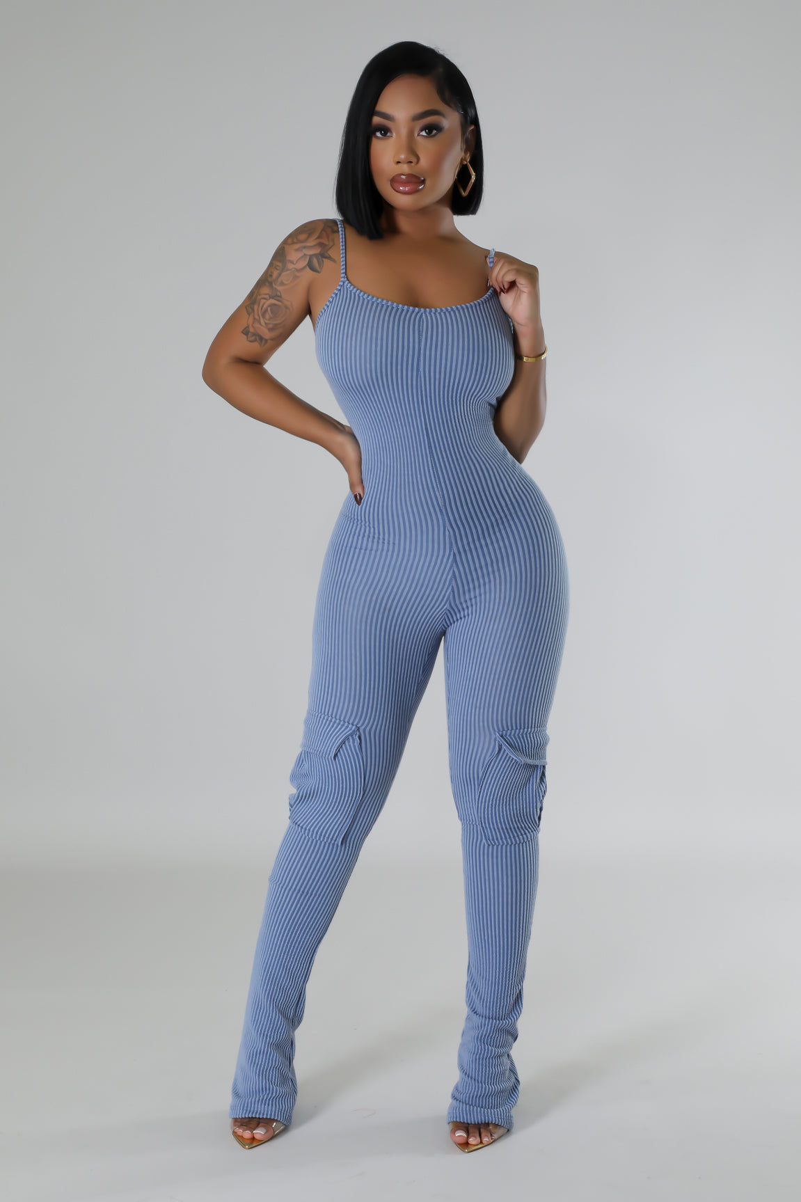 Call Me Tomorrow Ribbed Jumpsuit - Blue