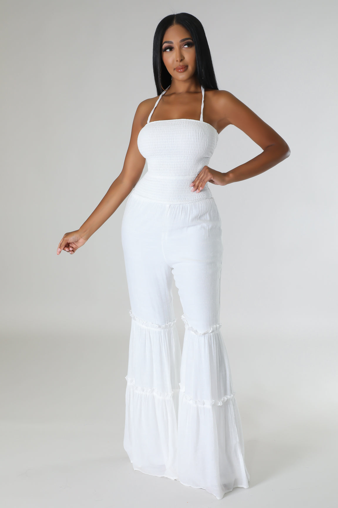 All white bell hot sale bottom jumpsuit