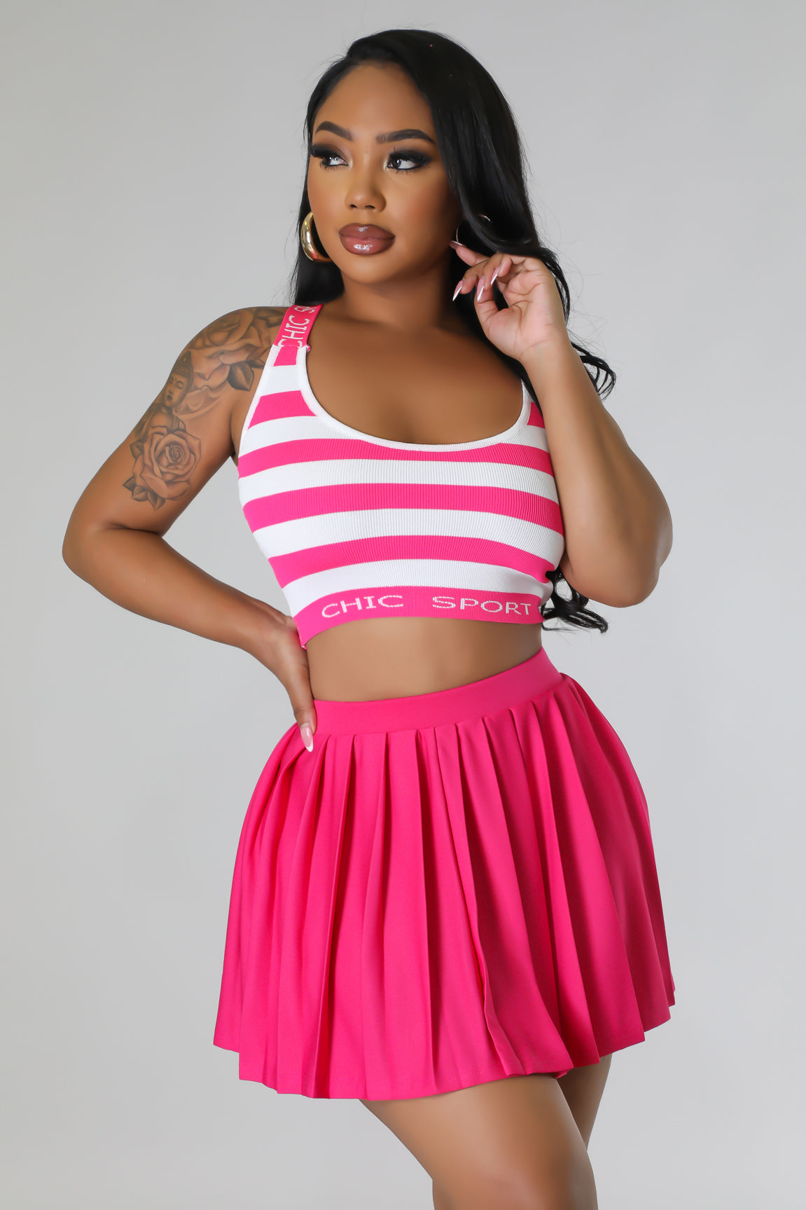 Hot pink striped skirt best sale