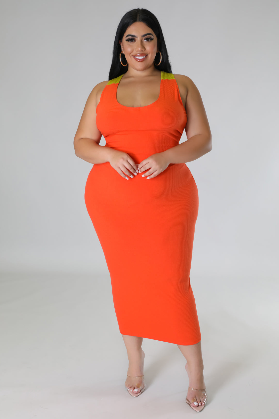 Plus size neon fashion orange dress