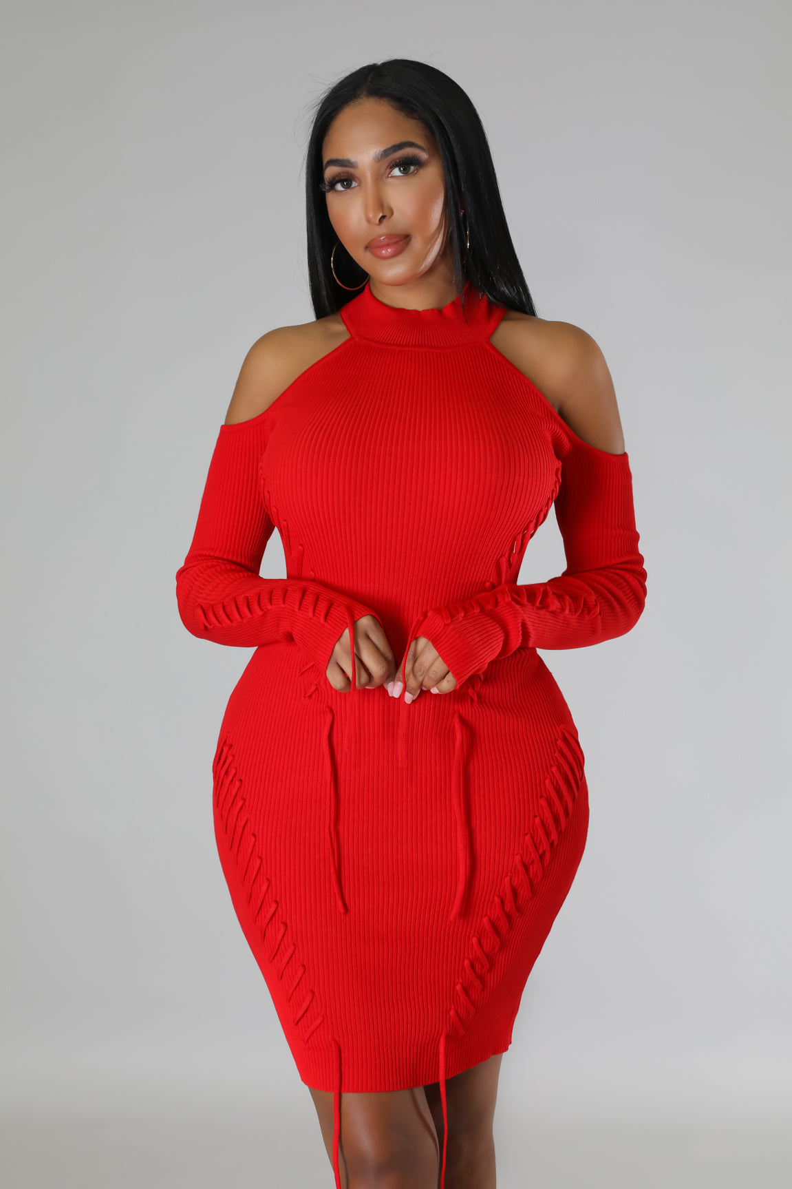 Rhinestone Cold Shoulder Dress Elegant Long Sleeve Split - Temu