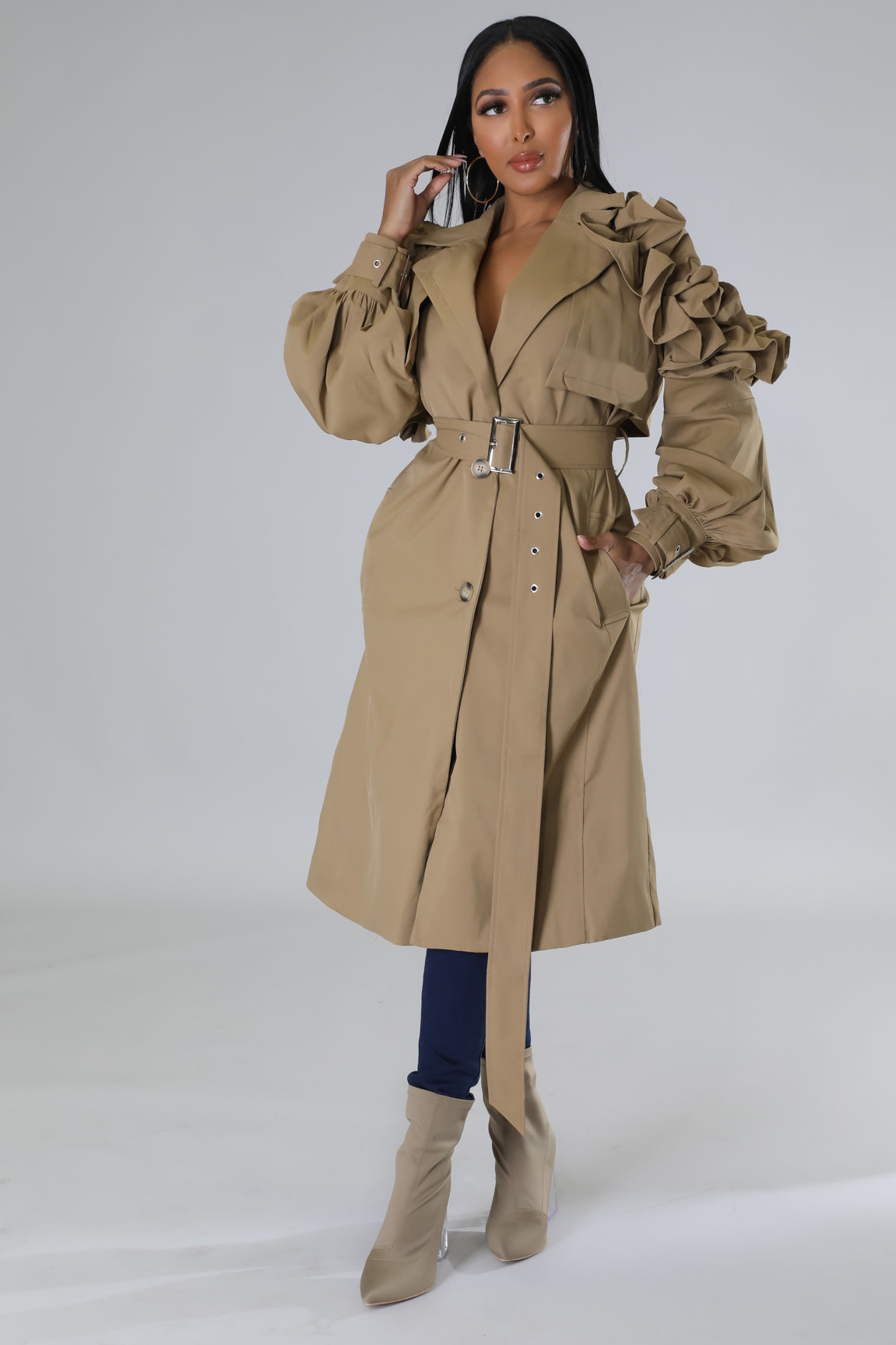 Trench coat hotsell with ruffles