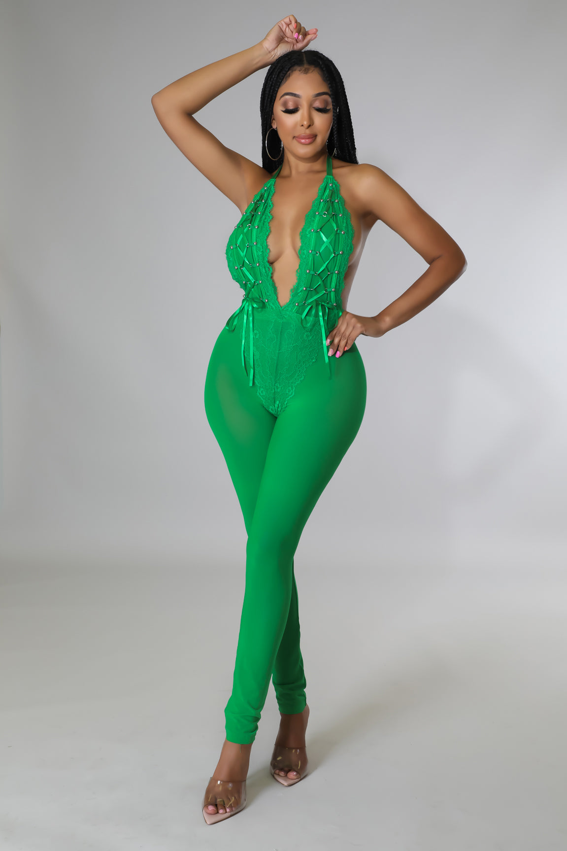 Neon green hot sale lace jumpsuit