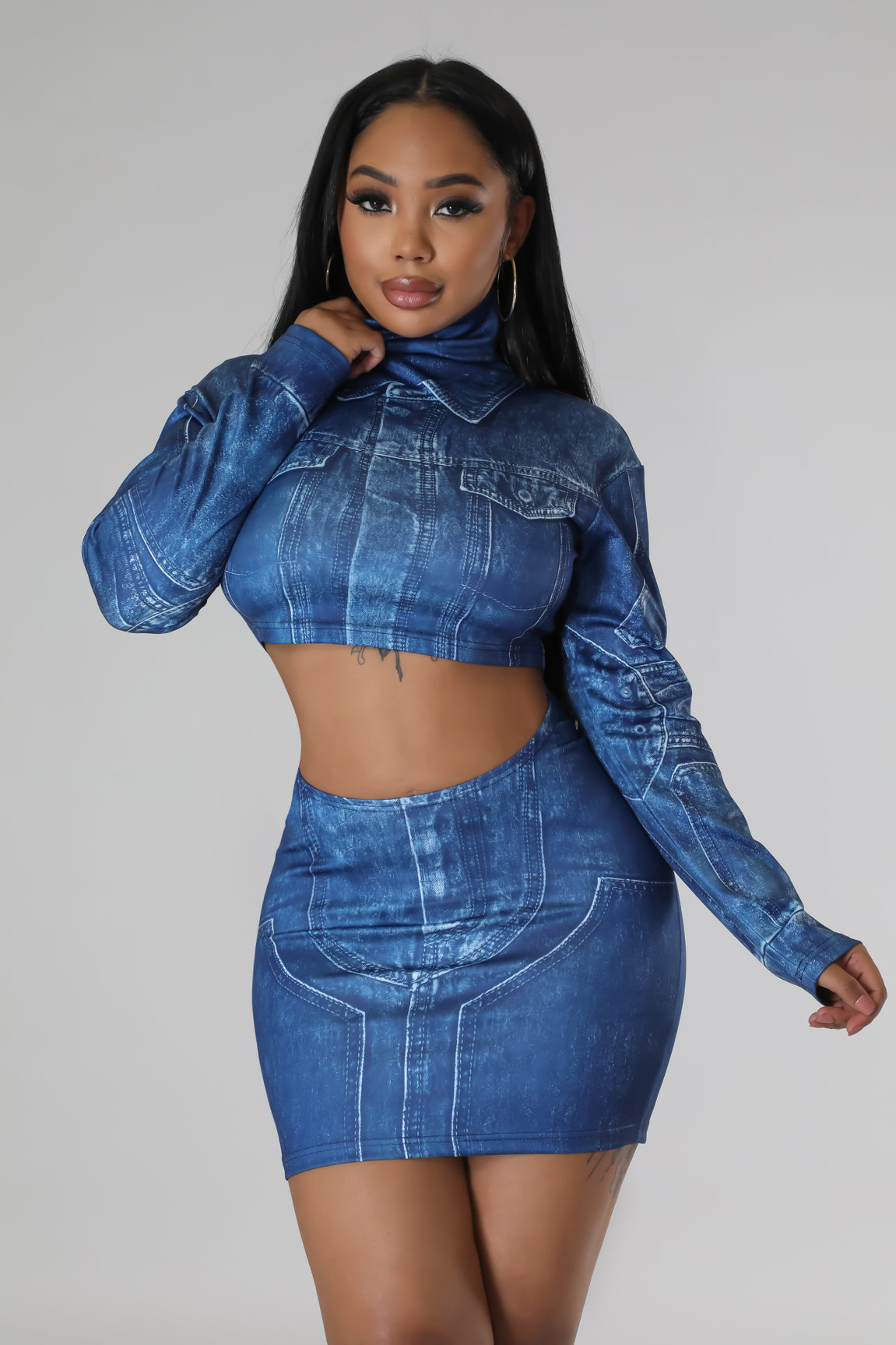 2 piece outlet denim skirt set