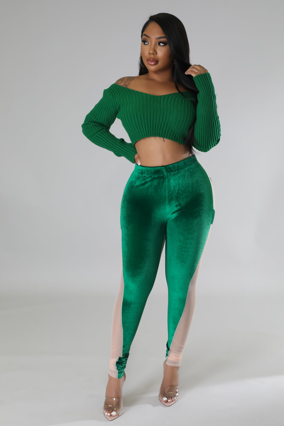 Emerald green shop velvet leggings