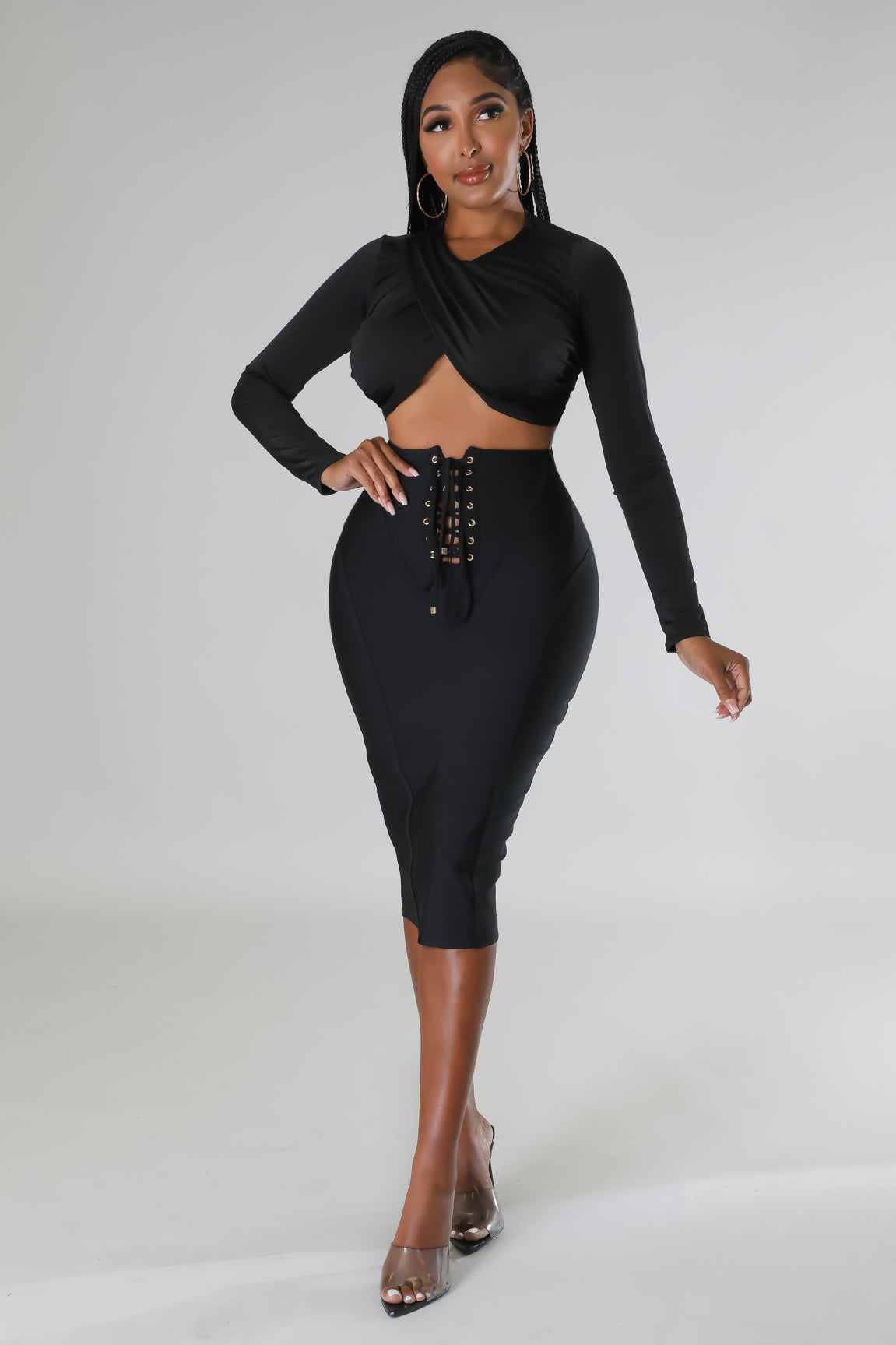 Bandage skirt black outfit hotsell